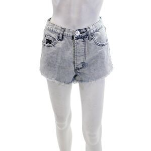 One X One Teaspoon Womens Painted Print Button Fly Denim Shorts Blue Size 23